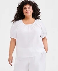 Style & Co Plus Solid Scoop-Neck Cotton Gauze Top, Macy's Exclusive