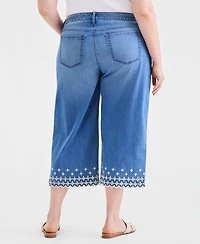 Style & Co Plus Embroidered Scalloped High Rise Wide-Leg Crop Jeans, Macy's Exclusive