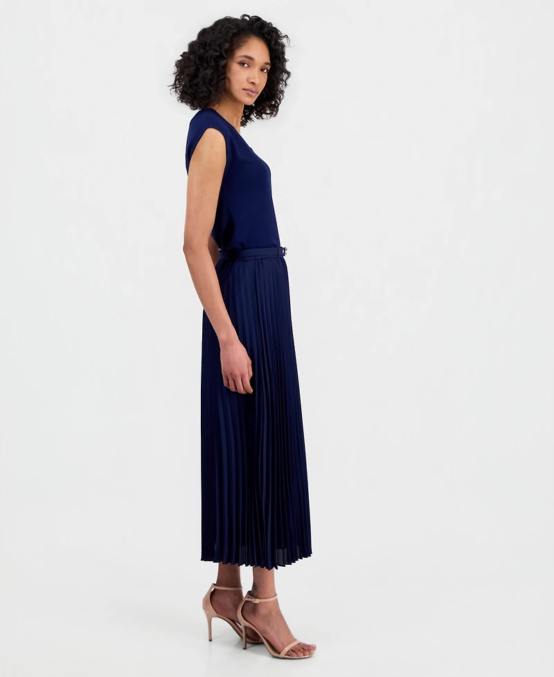 Anne Klein Women's Belted Pull-On Pleated Midi Skirt