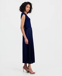 Anne Klein Women's Belted Pull-On Pleated Midi Skirt