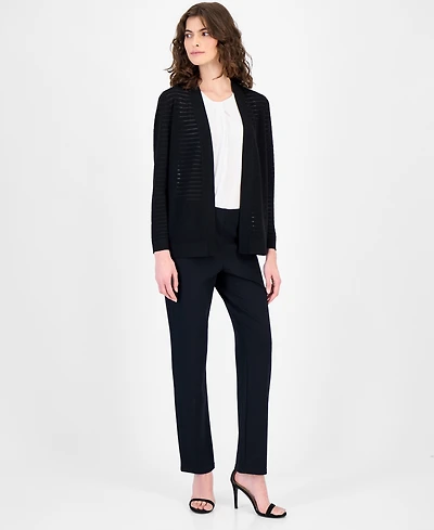 Anne Klein Women's Open-Front Sheer-Stripe Cardigan