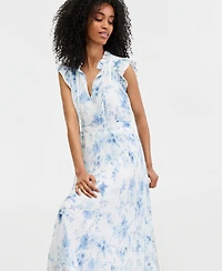 Anne Klein Petite Flutter-Sleeve Printed Midi Dress