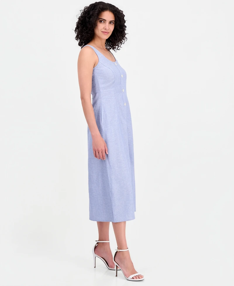 Anne Klein Women's Linen Blend Sleeveless Button-Front A-Line Dress