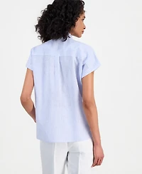 Anne Klein Women's Striped Ruffled-Neck Button-Front Blouse