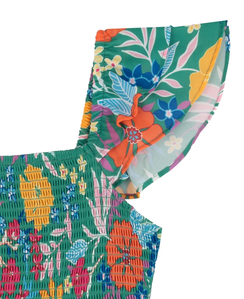 Rare Editions Girls' 7-16 Printed Smocked Dressy Romper