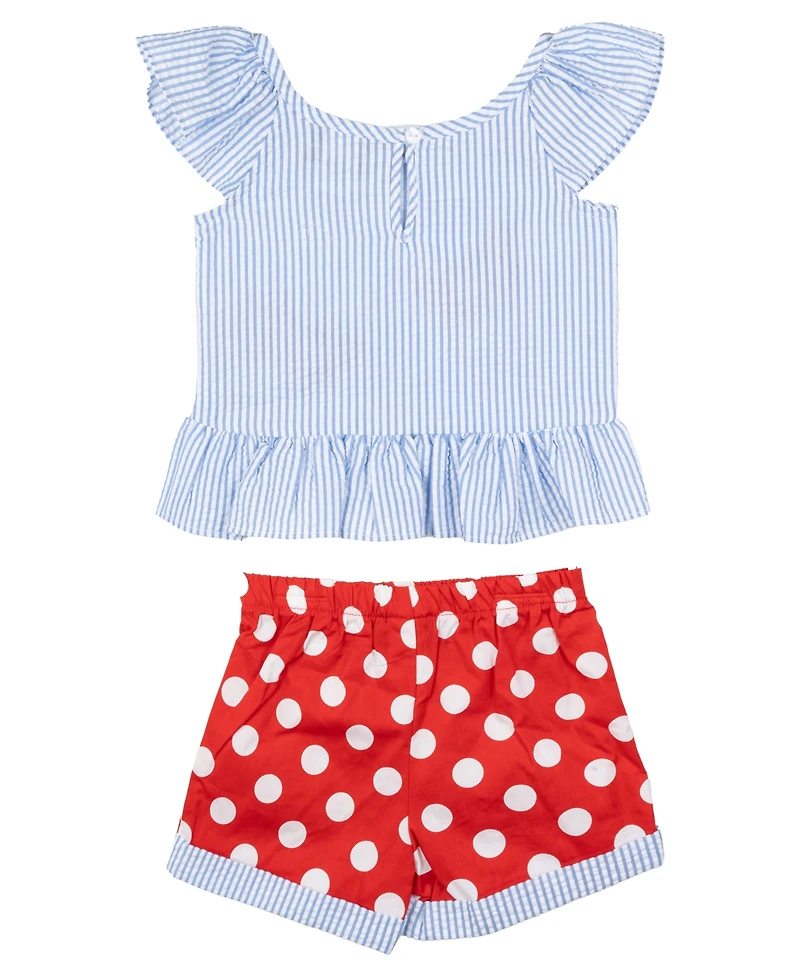 Rare Editions Girls' 2T-6X Crab Applique Top and Polka Dots Shorts, 2-Piece Set