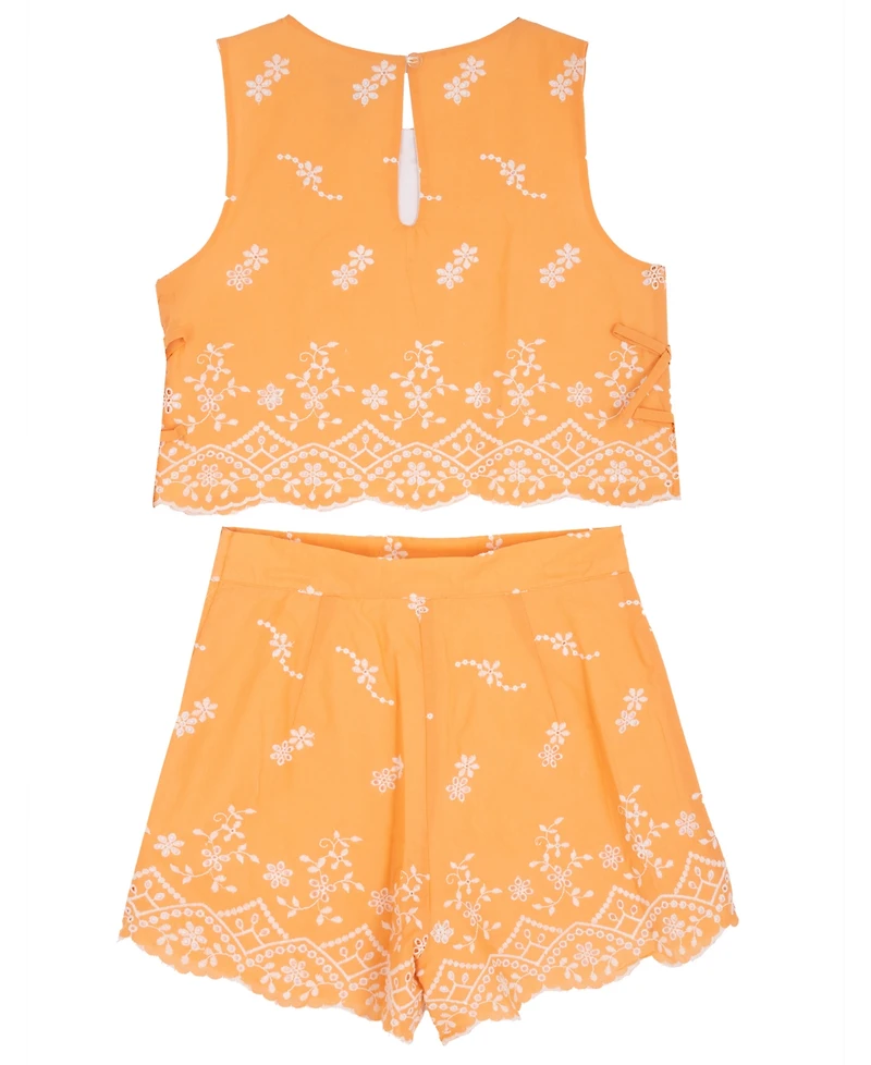 Rare Editions Girls' 7-16 Embroidered Eyelet Top and Shorts, 2-Piece Set