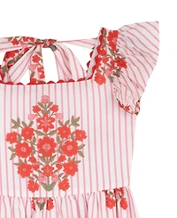 Rare Editions Girls' 7-16 Striped Block Print Flutter-Sleeves Maxi Dress