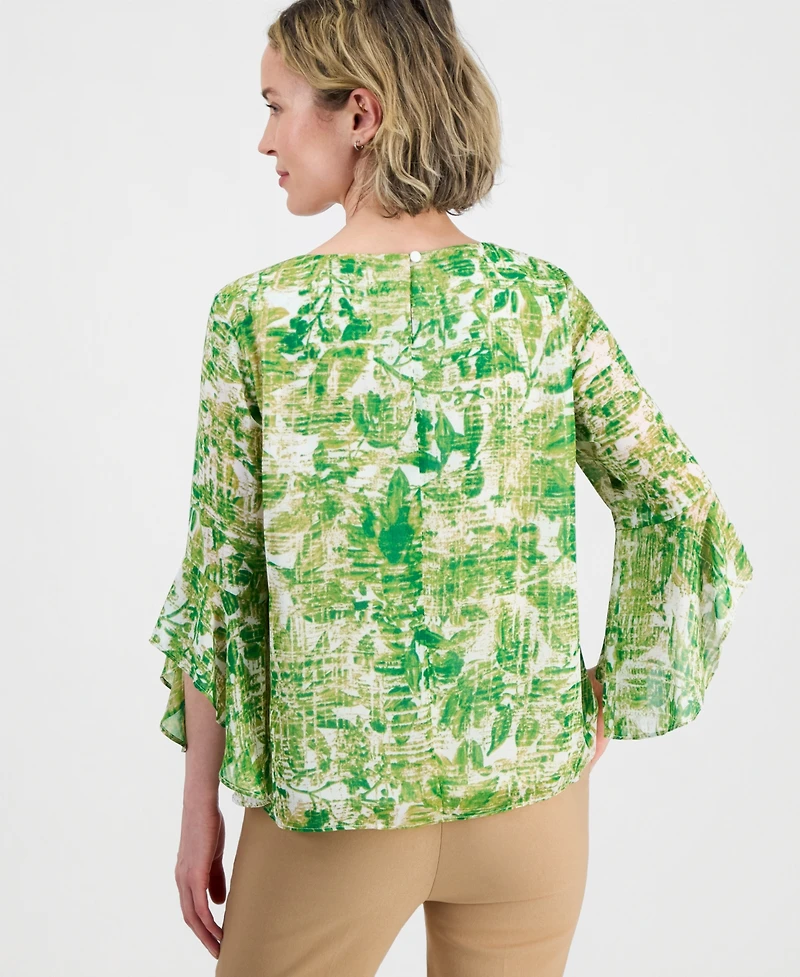 Kasper Women's Ruffle-Cuff 3/4-Sleeve Top