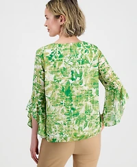 Kasper Women's Ruffle-Cuff 3/4-Sleeve Top