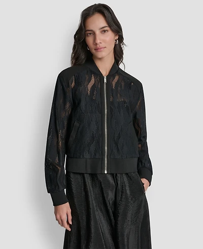 Dkny Women's Zip-Front Abstract Lace Zipper Front Jacket