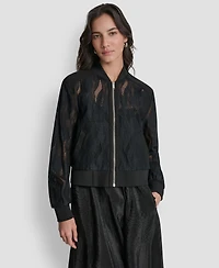 Dkny Women's Zip-Front Abstract Lace Zipper Front Jacket