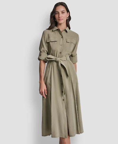 Dkny Women's Long-Sleeve Collared Roll Tab Fuji Cargo Dress
