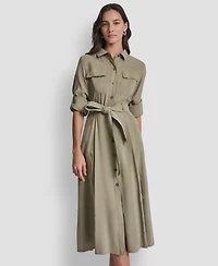 Dkny Women's Long-Sleeve Collared Roll Tab Fuji Cargo Dress