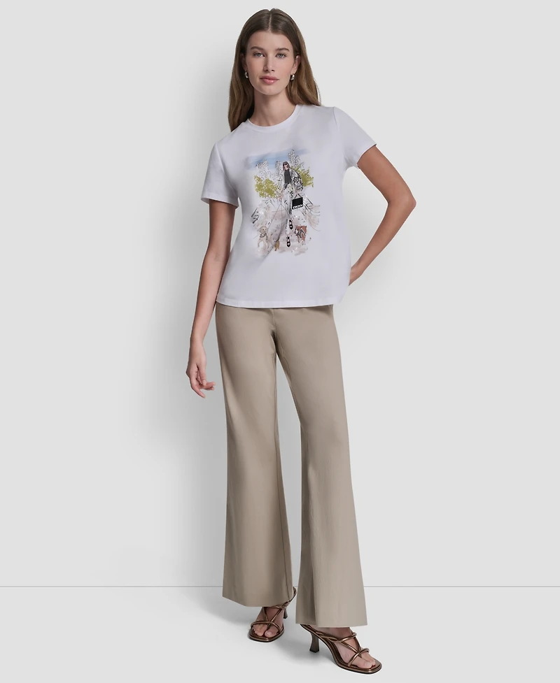 Dkny Women's Central Park Conversational Print Crewneck Short-Sleeve T-Shirt