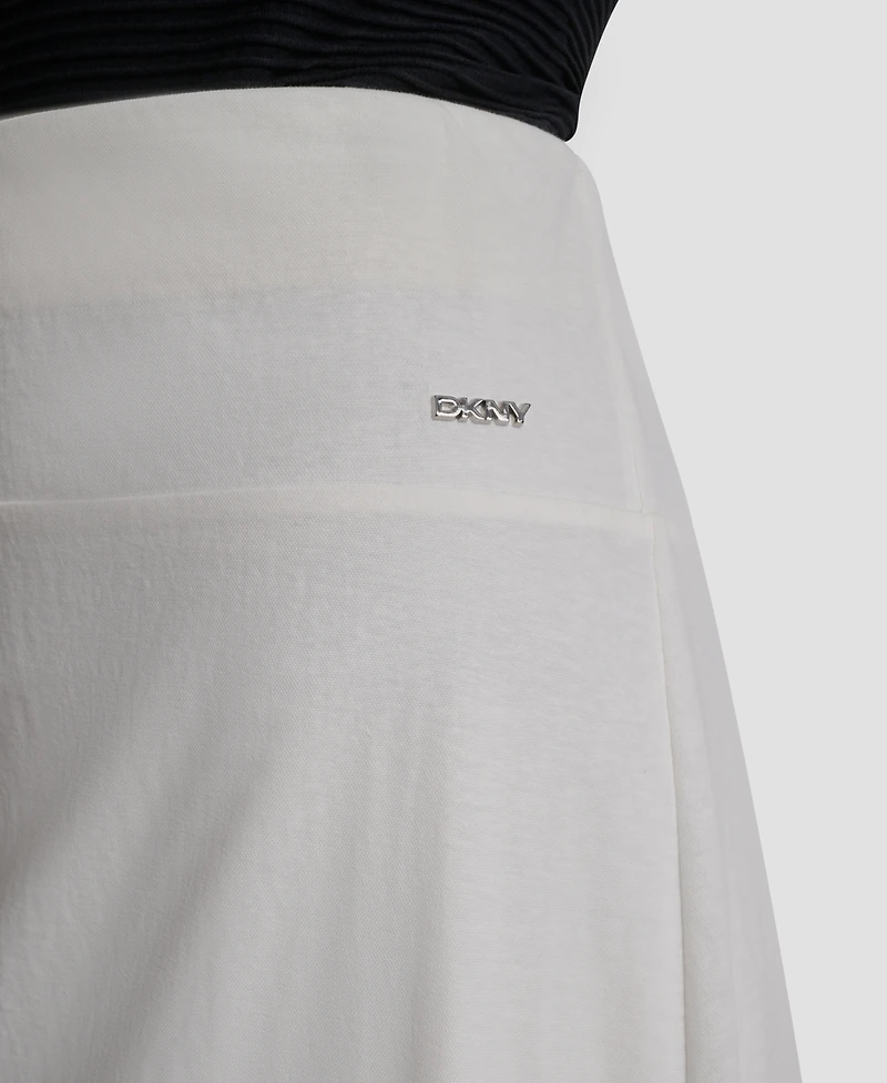 Dkny Women's Arid Pique Mini Logo Emblem Slit A-Line Skirt