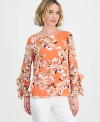 Kasper Women's Ruffle-Cuff Long-Sleeve Top