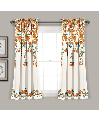 Lush Decor Tanisha Light Filtering Window Curtain Panels Pair 52"W x 63"L Tangerine & Turquoise - Floral Curtains for Bedroom - Drapes