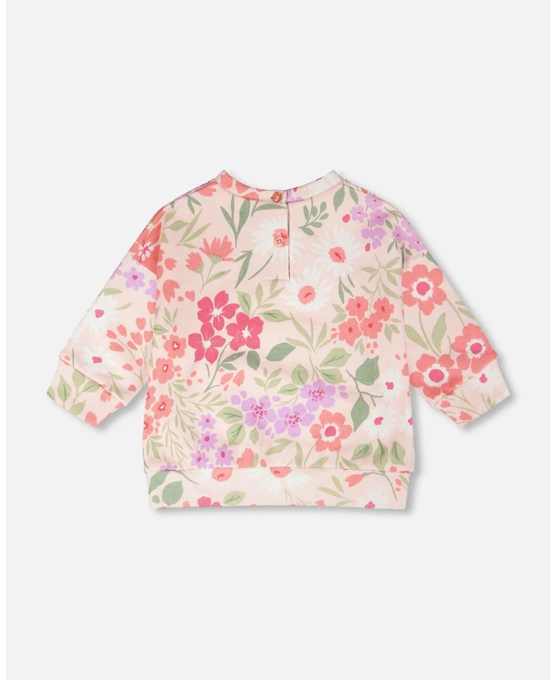 Deux par Deux Big Girls French Terry Sweatshirt Pink Printed Flowers