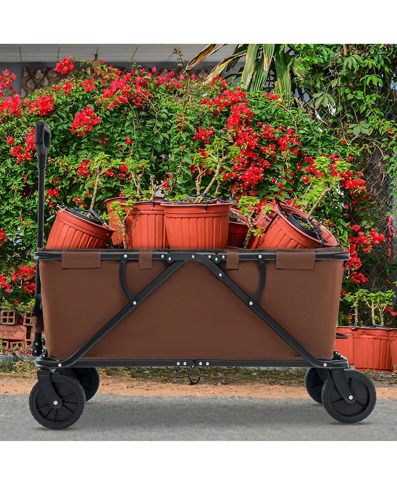 Sugift Collapsible Folding Wagon Cart with Adjustable Handlebar