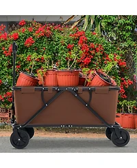 Sugift Collapsible Folding Wagon Cart with Adjustable Handlebar