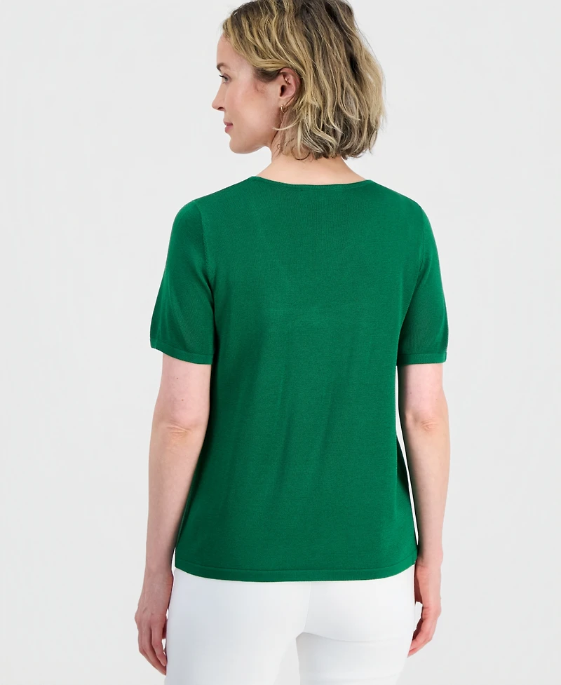 Kasper Women's Gathered V-Neck Short-Sleeve Sweater