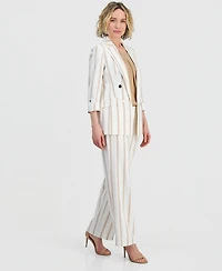Kasper Petite Striped Wide-Leg Mid-Rise Pants