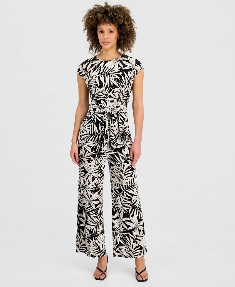 Kasper Women's Printed Cap-Sleeve Tie-Waist Top