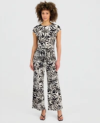 Kasper Women's Printed Cap-Sleeve Tie-Waist Top
