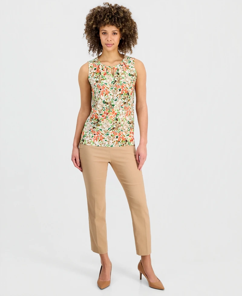 Kasper Women's Pleated Sleeveless Keyhole Top