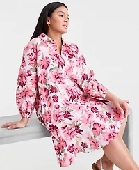 Charter Club Plus Linen Floral-Print Flounce Shirtdress, Macy's Exclusive