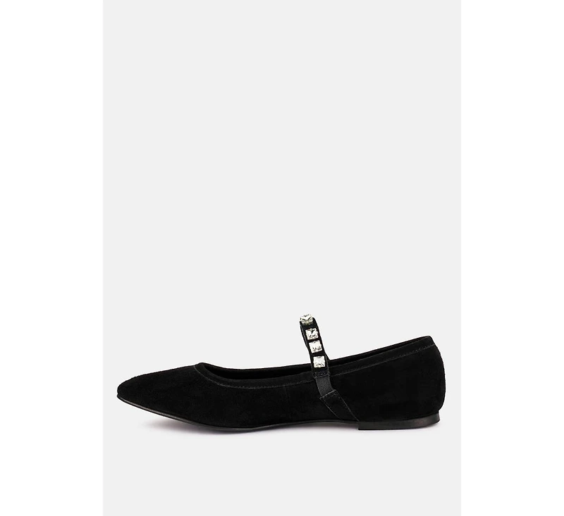 Assisi Womens Fine Suede Mary Jane Ballet Flats