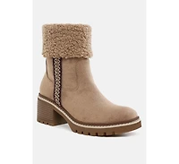 Woolly Faux Fur & Embroidery Detail Boots Women
