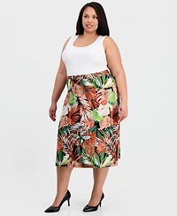 Kasper Plus Printed Pull-On Flare Midi Skirt