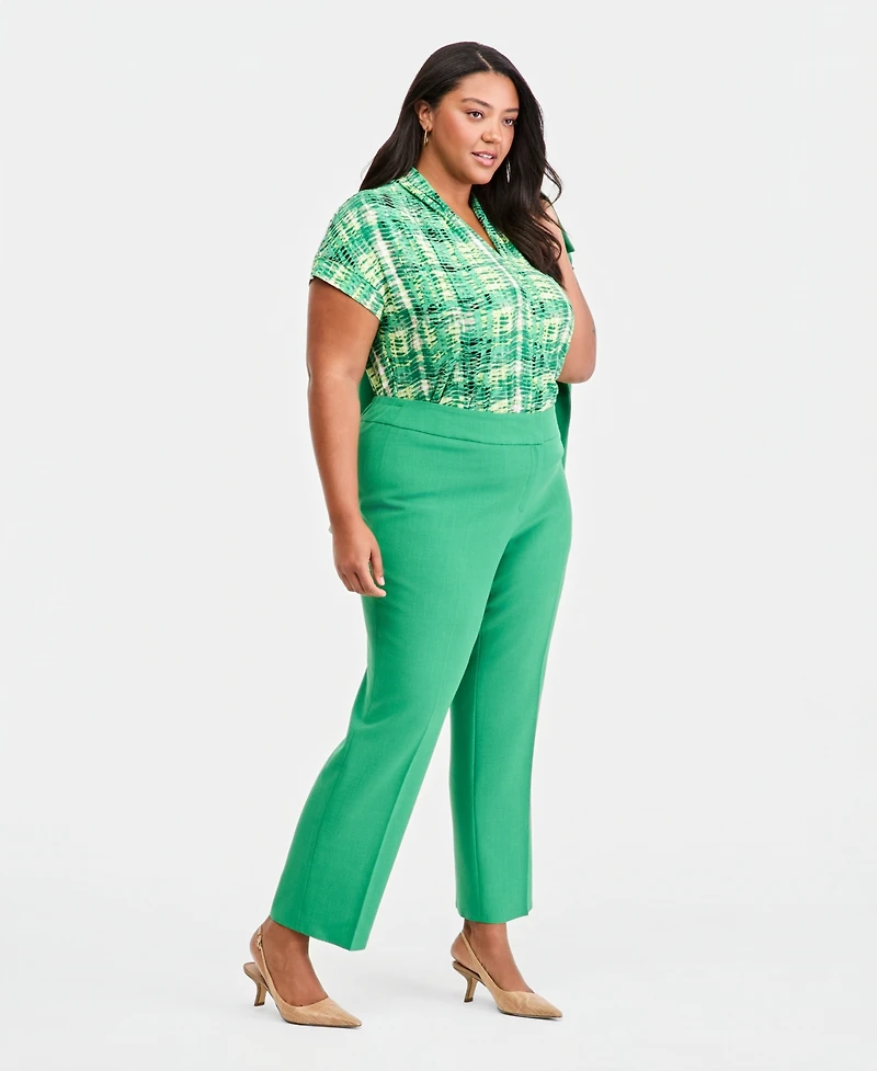 Kasper Plus Fly-Front Crepe High-Rise Straight-Leg Pants