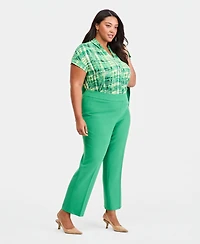 Kasper Plus Fly-Front Crepe High-Rise Straight-Leg Pants