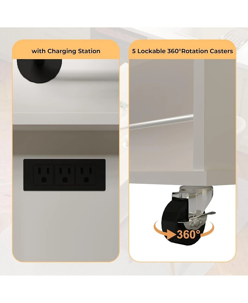 gaomon Rolling Kitchen Island with Drop Leaf Countertop, Charging Station & Ample Storage- 47.2 in Mobile Kitchen Cart On Wheels with Pull-Out Shelves