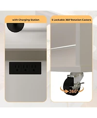 gaomon Rolling Kitchen Island with Drop Leaf Countertop, Charging Station & Ample Storage- 47.2 in Mobile Kitchen Cart On Wheels with Pull-Out Shelves