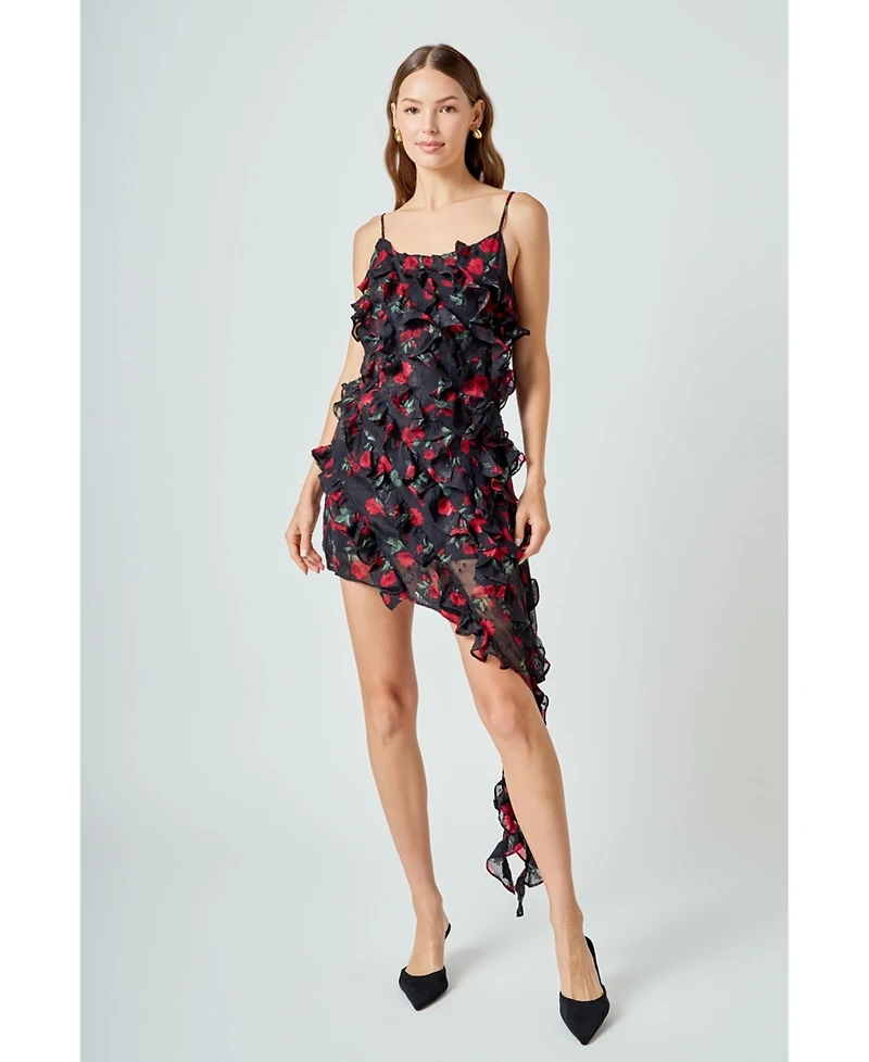 endless rose Women's Print Ruffled maxi Dress