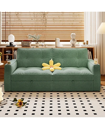 Boyel Living Multi-Functional Convertible Sofa Bed 2-in-1 Pull Out Bed, Modern Corduroy Fabric Couches with Cup Holders