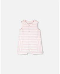 Deux par Baby Boys Cotton Striped Romper White and Pink Stripes
