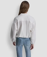 Dkny Jeans Women's Cropped Long-Sleeve V-Neck Shirt