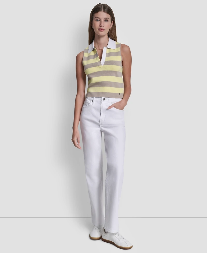 Dkny Jeans Women's Striped Sleeveless Polo Sweater