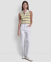 Dkny Jeans Women's Striped Sleeveless Polo Sweater