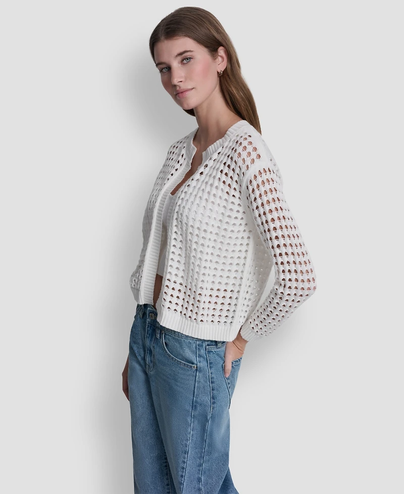 Dkny Jeans Women's Open-Stitch Drop-Shoulder Cardigan Sweater