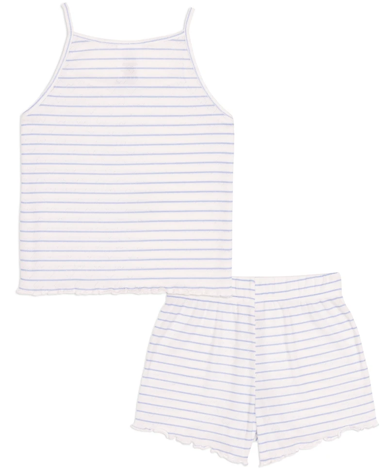 Splendid Girls' 6-16 Heart Pointelle Lettuce Edge Tank Top & Shorts, 2-Piece Set