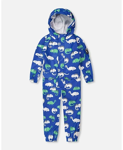 Deux par Toddler Boys Rain One-Piece Polyurethane Blue Chameleon Print