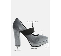 krause high block heel velvet pumps