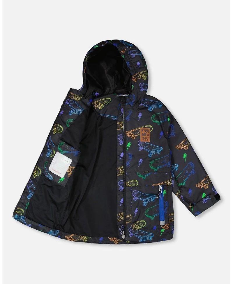 Deux par Big Boys Mid-Season Jacket Black Printed Skateboards