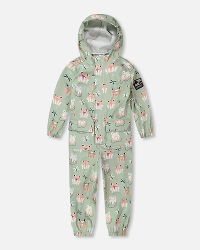Deux par Baby Girls Polyurethane Frog Print Rain One-Piece